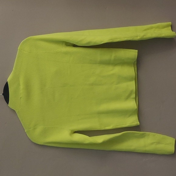 BAR III Neon Yellow Long Sleeve Mockneck Cutout Cropped Ribbed Top - Picture 6 of 11